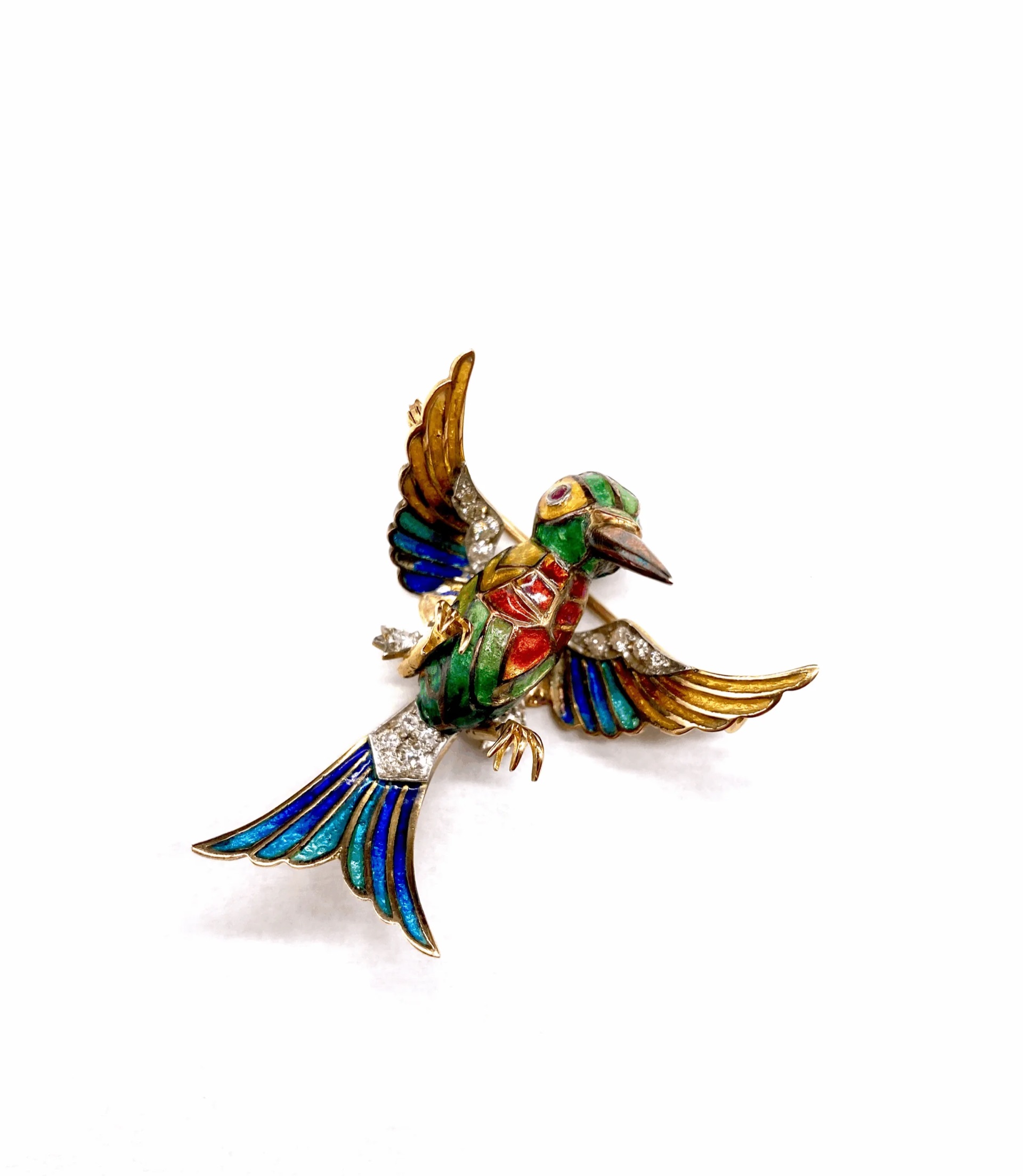 Broche oiseau en or émaillé et diamants — rachat bijoux anciens et contemporains EPO Gold Paris 16e