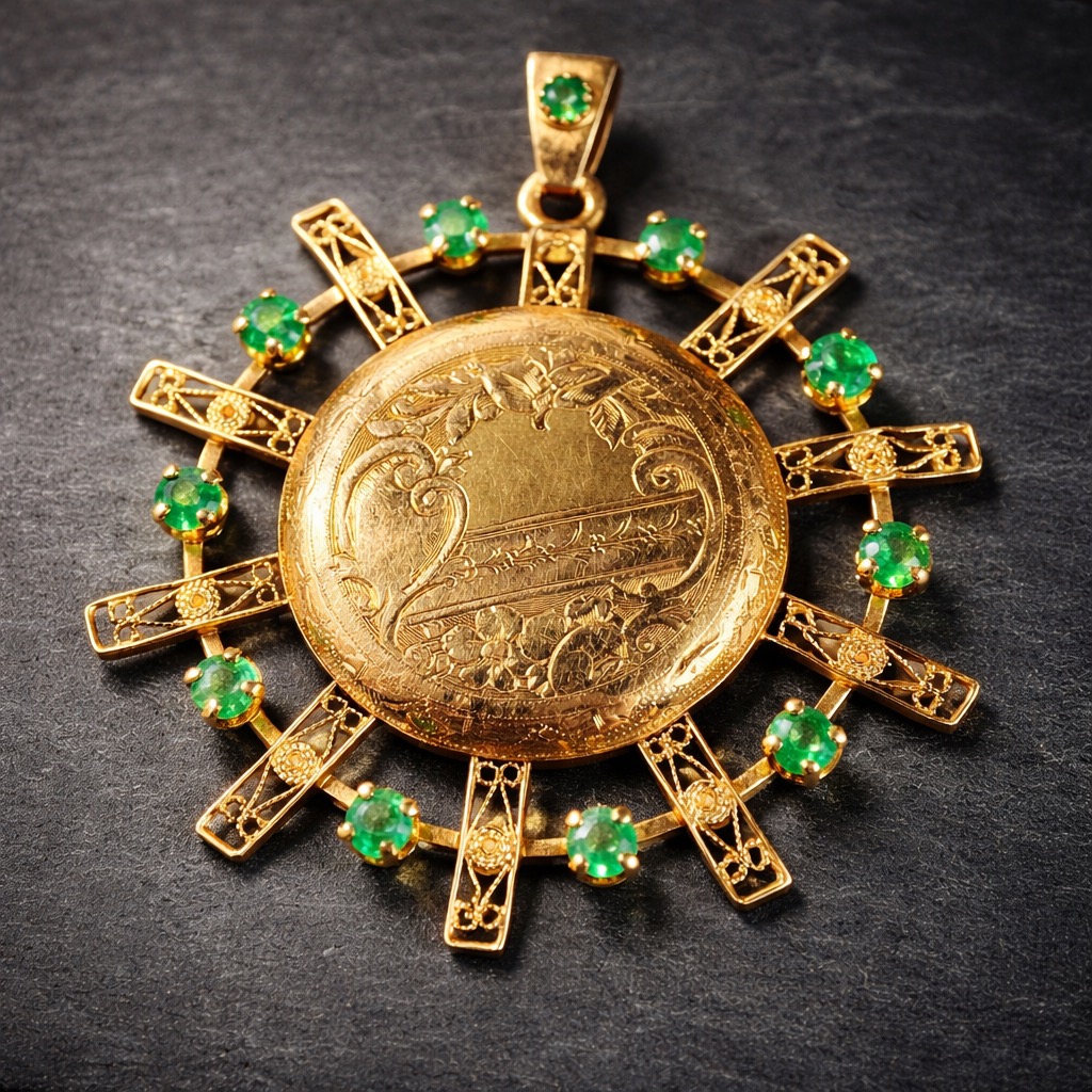 Médaille pendentif en or ornée de pierres précieuses - rachat objets or Paris