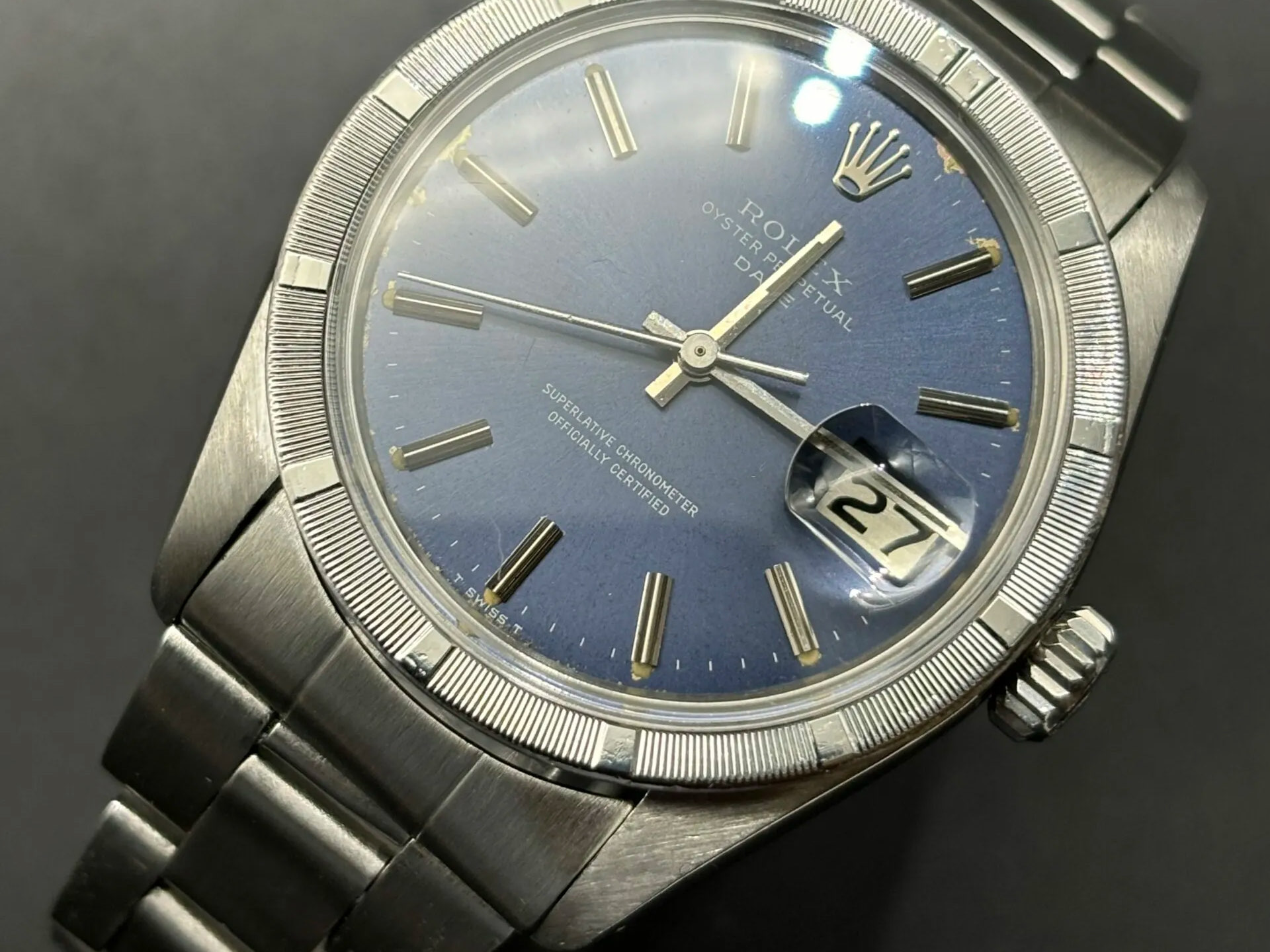 Rolex Oyster Perpetual vintage cadran bleu — montre sans papiers rachat Paris